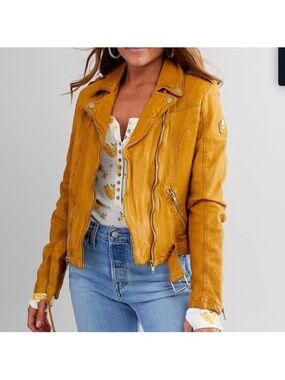 NWT MAURITIUS sofia 4 rf leather jacket in mango